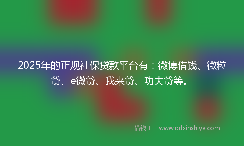 2025年的正规社保贷款平台有：微博借钱、微粒贷、e微贷、我来贷、功夫贷等。