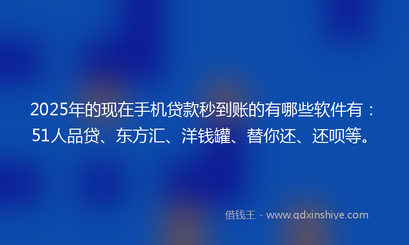 2025年的现在手机贷款秒到账的有哪些软件有：51人品贷、东方汇、洋钱罐、替你还、还呗等。