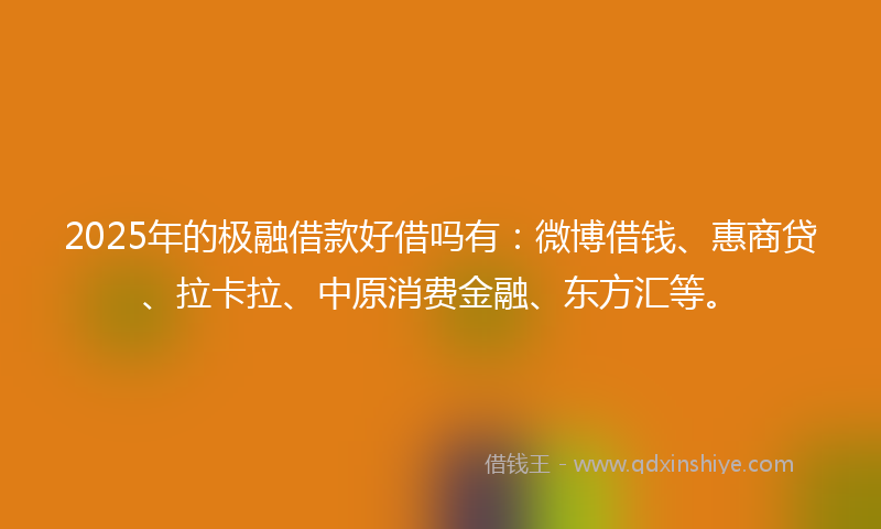2025年的极融借款好借吗有：微博借钱、惠商贷、拉卡拉、中原消费金融、东方汇等。