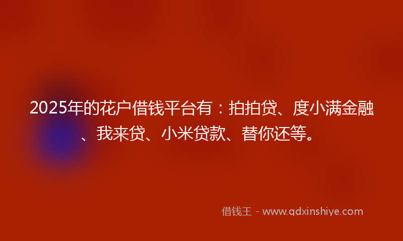 2025年的花户借钱平台有：拍拍贷、度小满金融、我来贷、小米贷款、替你还等。