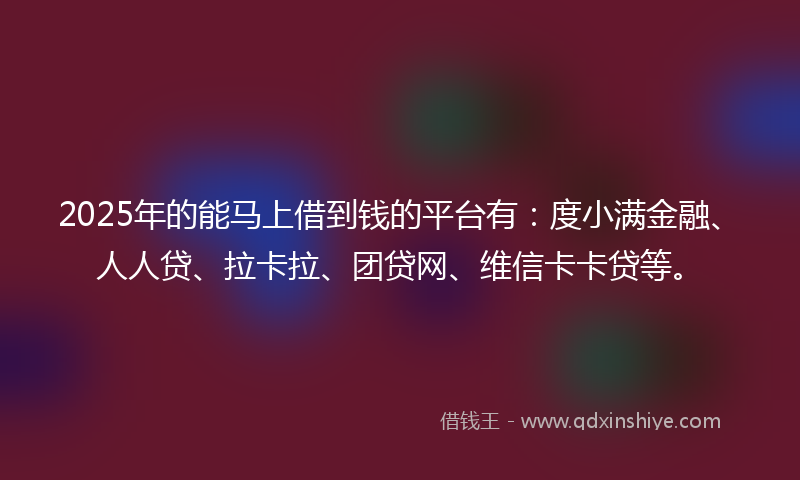 2025年的能马上借到钱的平台有：度小满金融、人人贷、拉卡拉、团贷网、维信卡卡贷等。