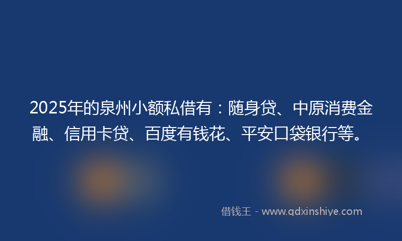 2025年的泉州小额私借有：随身贷、中原消费金融、信用卡贷、百度有钱花、平安口袋银行等。