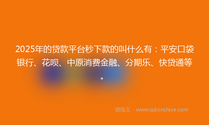 2025年的贷款平台秒下款的叫什么有：平安口袋银行、花呗、中原消费金融、分期乐、快贷通等。