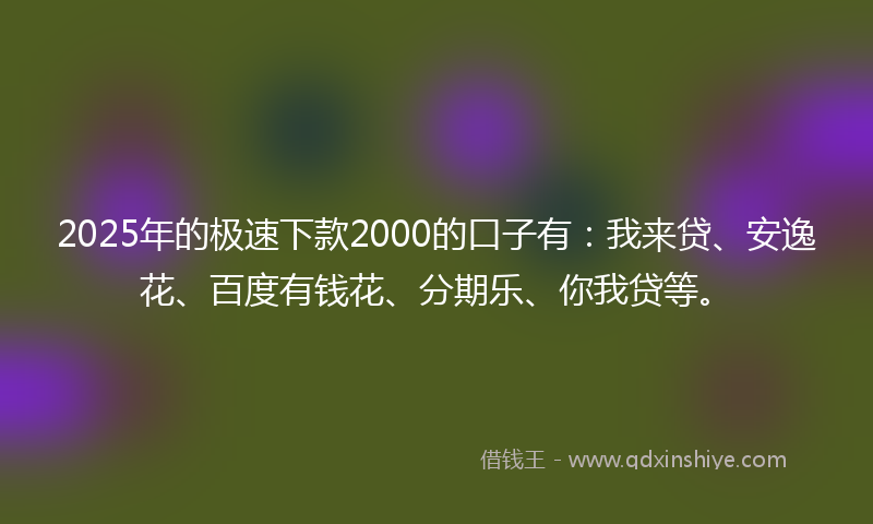 2025年的极速下款2000的口子有：我来贷、安逸花、百度有钱花、分期乐、你我贷等。