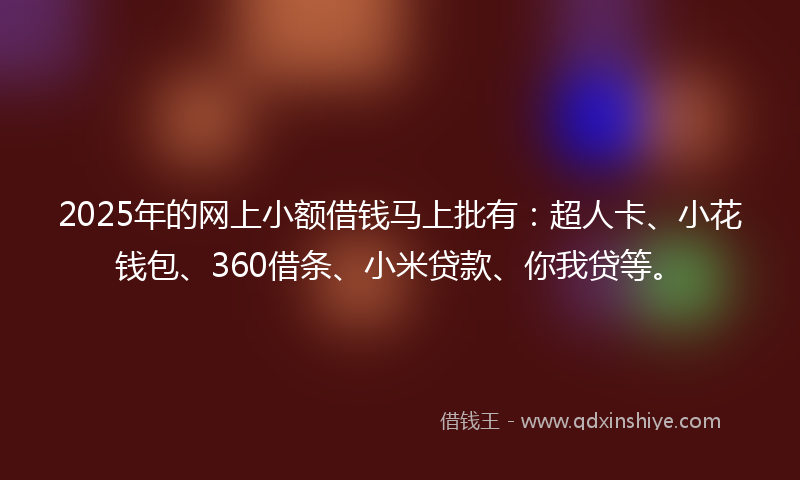 2025年的网上小额借钱马上批有：超人卡、小花钱包、360借条、小米贷款、你我贷等。