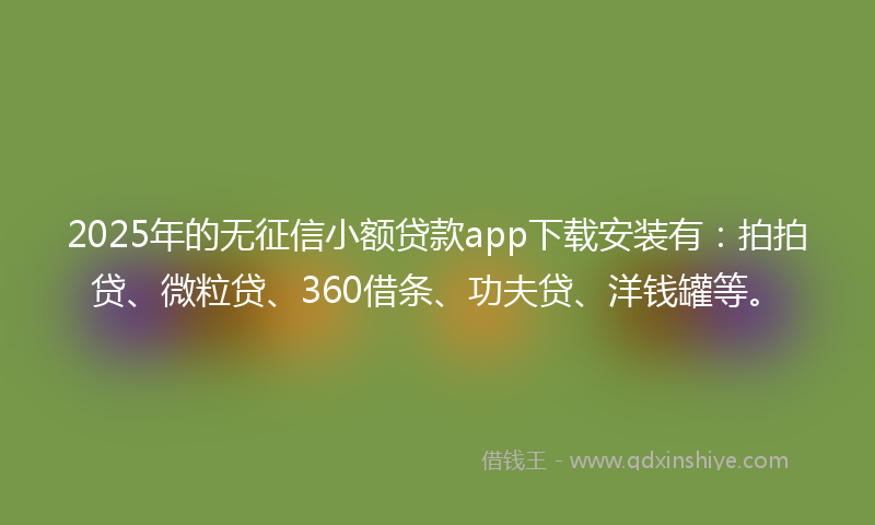 2025年的无征信小额贷款app下载安装有：拍拍贷、微粒贷、360借条、功夫贷、洋钱罐等。