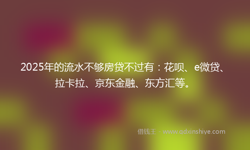 2025年的流水不够房贷不过有：花呗、e微贷、拉卡拉、京东金融、东方汇等。