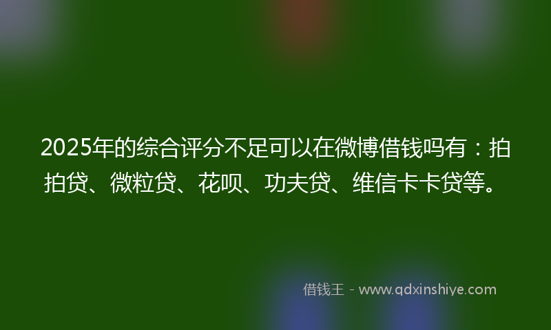 2025年的综合评分不足可以在微博借钱吗有：拍拍贷、微粒贷、花呗、功夫贷、维信卡卡贷等。
