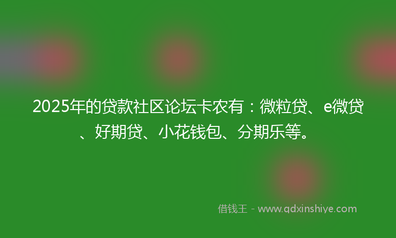 2025年的贷款社区论坛卡农有：微粒贷、e微贷、好期贷、小花钱包、分期乐等。
