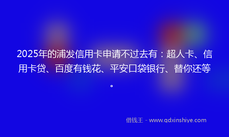 2025年的浦发信用卡申请不过去有：超人卡、信用卡贷、百度有钱花、平安口袋银行、替你还等。