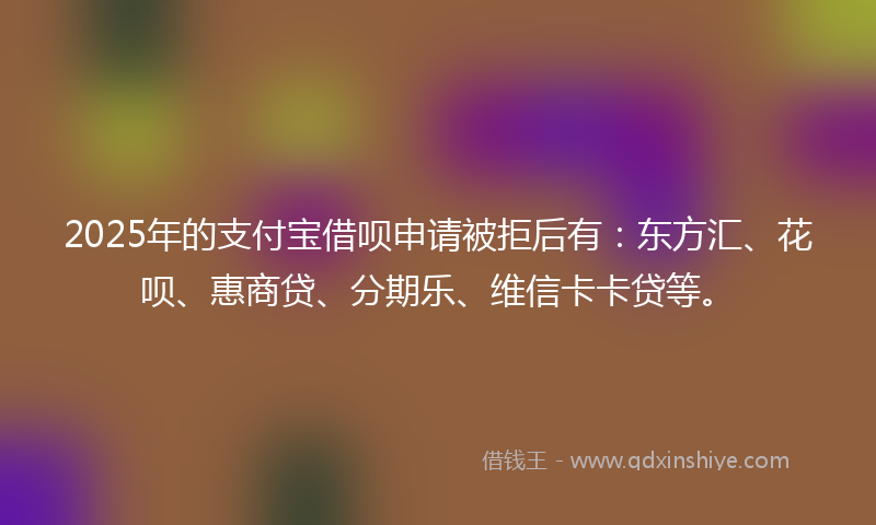 2025年的支付宝借呗申请被拒后有：东方汇、花呗、惠商贷、分期乐、维信卡卡贷等。