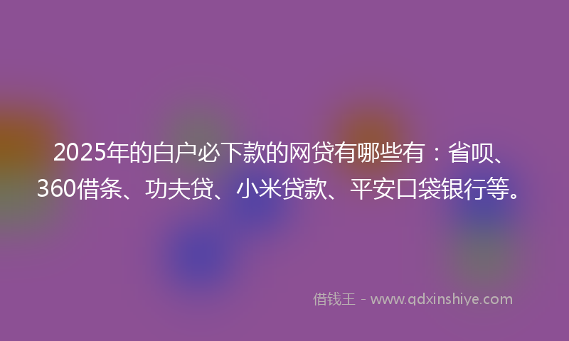 2025年的白户必下款的网贷有哪些有：省呗、360借条、功夫贷、小米贷款、平安口袋银行等。