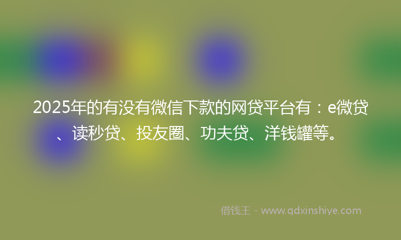 2025年的有没有微信下款的网贷平台有：e微贷、读秒贷、投友圈、功夫贷、洋钱罐等。