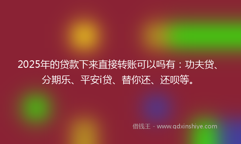 2025年的贷款下来直接转账可以吗有：功夫贷、分期乐、平安i贷、替你还、还呗等。