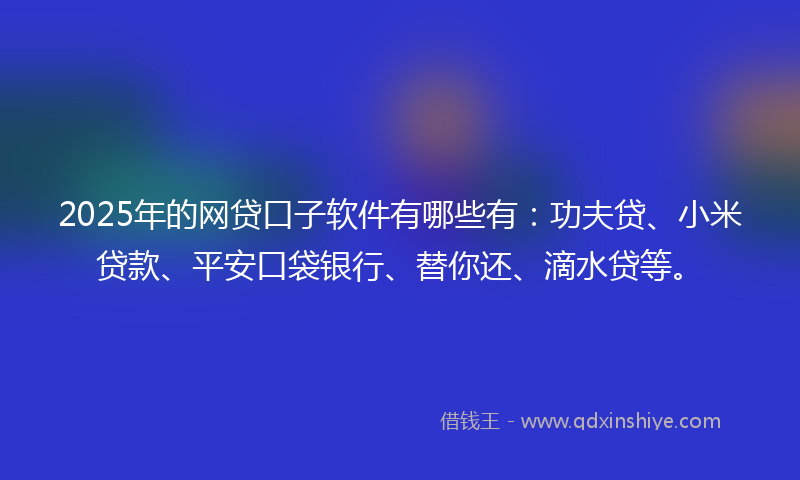 2025年的网贷口子软件有哪些有：功夫贷、小米贷款、平安口袋银行、替你还、滴水贷等。