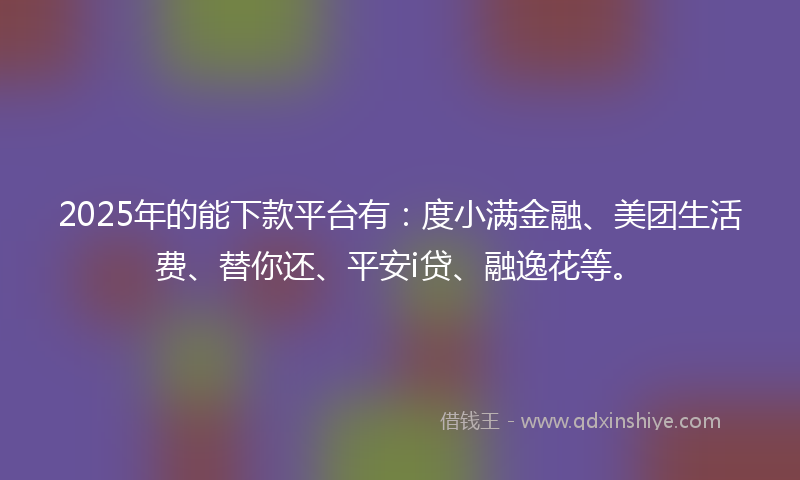 2025年的能下款平台有：度小满金融、美团生活费、替你还、平安i贷、融逸花等。