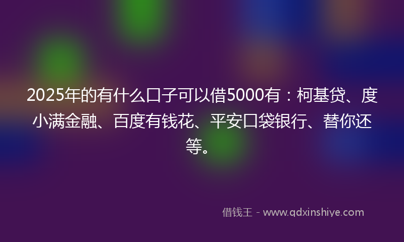 2025年的有什么口子可以借5000有：柯基贷、度小满金融、百度有钱花、平安口袋银行、替你还等。