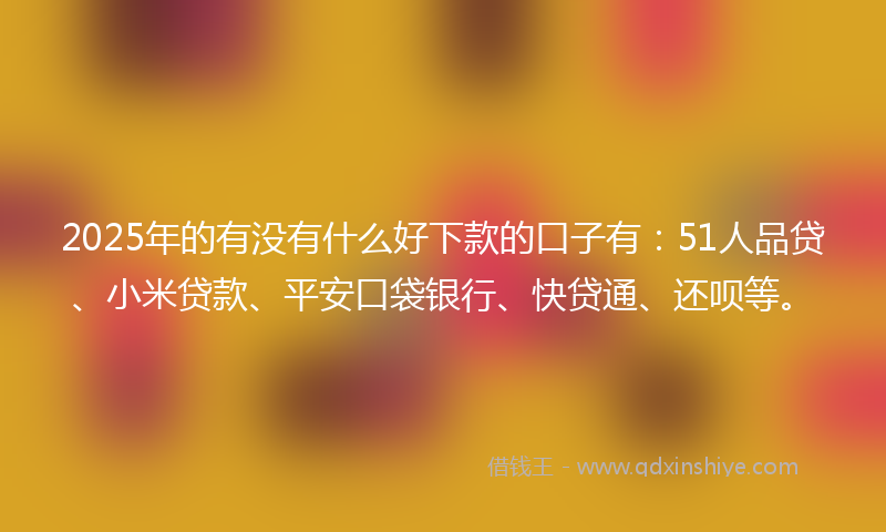 2025年的有没有什么好下款的口子有：51人品贷、小米贷款、平安口袋银行、快贷通、还呗等。