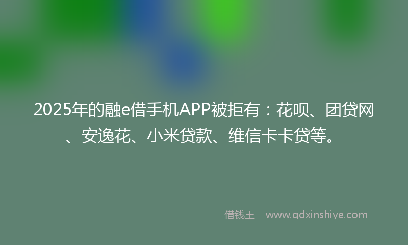 2025年的融e借手机APP被拒有：花呗、团贷网、安逸花、小米贷款、维信卡卡贷等。