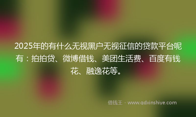 2025年的有什么无视黑户无视征信的贷款平台呢有：拍拍贷、微博借钱、美团生活费、百度有钱花、融逸花等。
