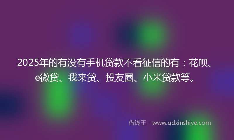 2025年的有没有手机贷款不看征信的有：花呗、e微贷、我来贷、投友圈、小米贷款等。