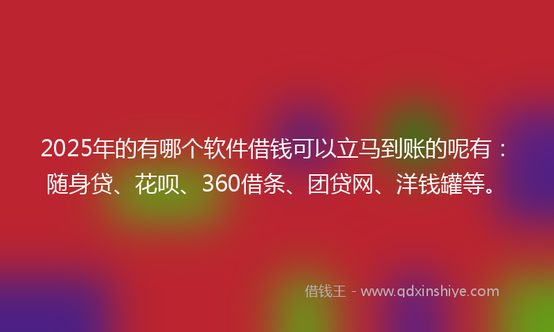 2025年的有哪个软件借钱可以立马到账的呢有：随身贷、花呗、360借条、团贷网、洋钱罐等。