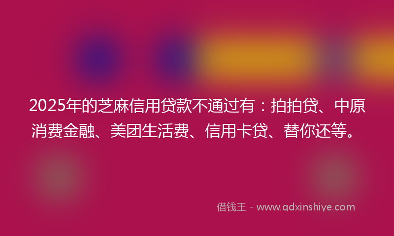 2025年的芝麻信用贷款不通过有：拍拍贷、中原消费金融、美团生活费、信用卡贷、替你还等。