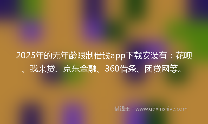 2025年的无年龄限制借钱app下载安装有：花呗、我来贷、京东金融、360借条、团贷网等。