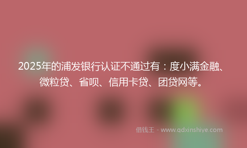 2025年的浦发银行认证不通过有：度小满金融、微粒贷、省呗、信用卡贷、团贷网等。