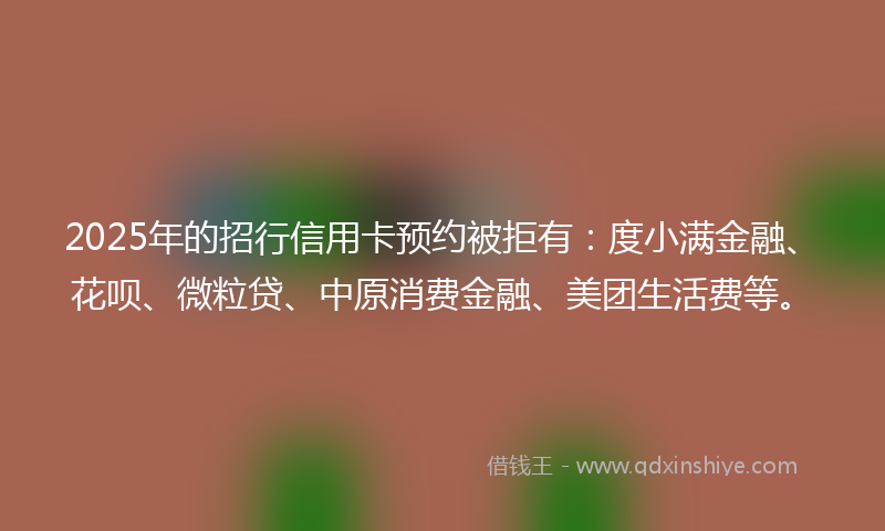 2025年的招行信用卡预约被拒有：度小满金融、花呗、微粒贷、中原消费金融、美团生活费等。