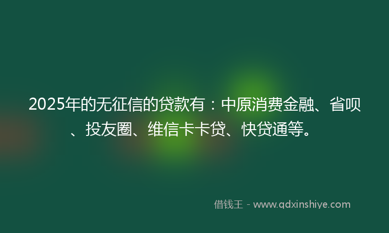 2025年的无征信的贷款有：中原消费金融、省呗、投友圈、维信卡卡贷、快贷通等。