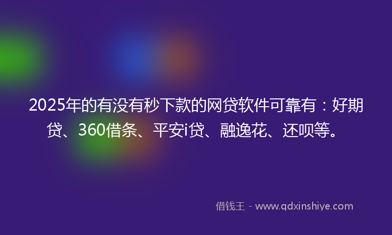 2025年的有没有秒下款的网贷软件可靠有：好期贷、360借条、平安i贷、融逸花、还呗等。