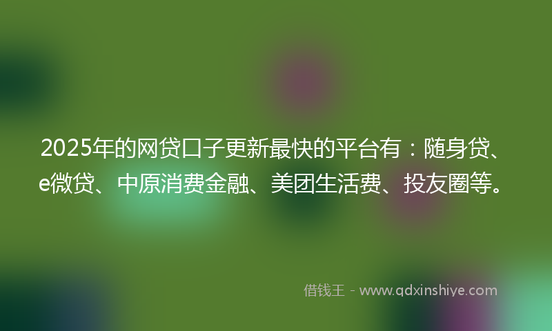 2025年的网贷口子更新最快的平台有：随身贷、e微贷、中原消费金融、美团生活费、投友圈等。