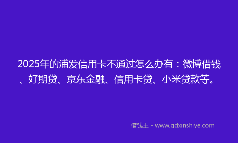 2025年的浦发信用卡不通过怎么办有：微博借钱、好期贷、京东金融、信用卡贷、小米贷款等。