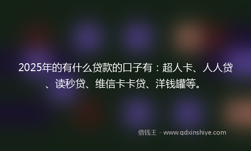 2025年的有什么贷款的口子有：超人卡、人人贷、读秒贷、维信卡卡贷、洋钱罐等。