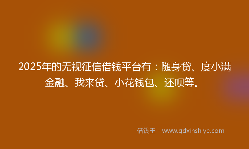 2025年的无视征信借钱平台有：随身贷、度小满金融、我来贷、小花钱包、还呗等。