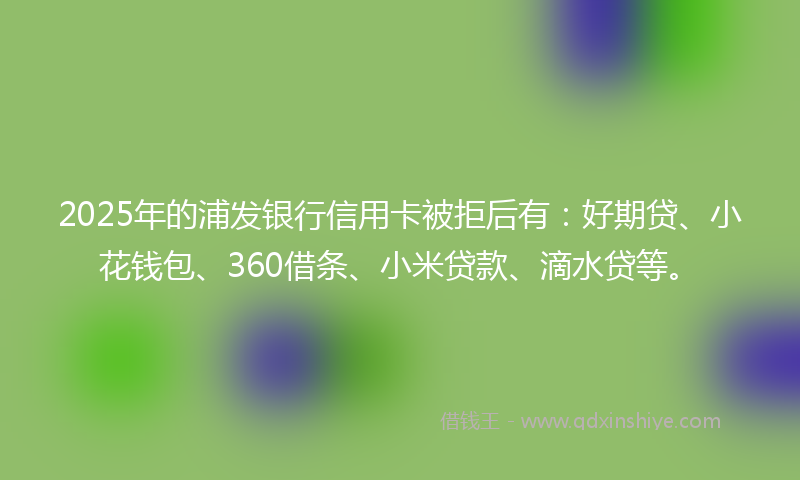 2025年的浦发银行信用卡被拒后有：好期贷、小花钱包、360借条、小米贷款、滴水贷等。