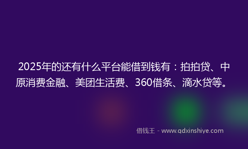 2025年的还有什么平台能借到钱有：拍拍贷、中原消费金融、美团生活费、360借条、滴水贷等。