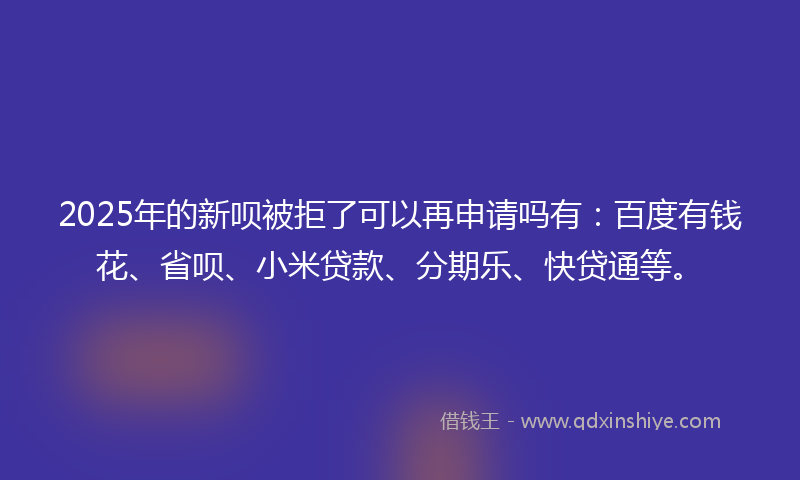 2025年的新呗被拒了可以再申请吗有：百度有钱花、省呗、小米贷款、分期乐、快贷通等。
