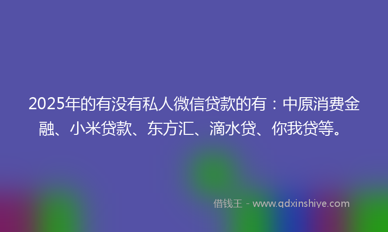 2025年的有没有私人微信贷款的有：中原消费金融、小米贷款、东方汇、滴水贷、你我贷等。