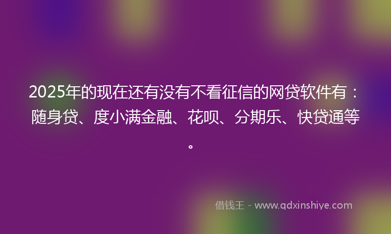 2025年的现在还有没有不看征信的网贷软件有：随身贷、度小满金融、花呗、分期乐、快贷通等。