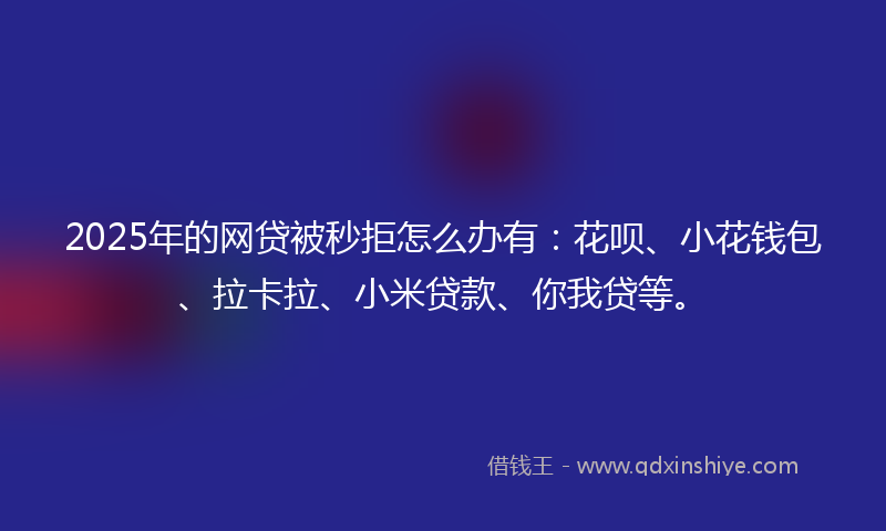 2025年的网贷被秒拒怎么办有：花呗、小花钱包、拉卡拉、小米贷款、你我贷等。