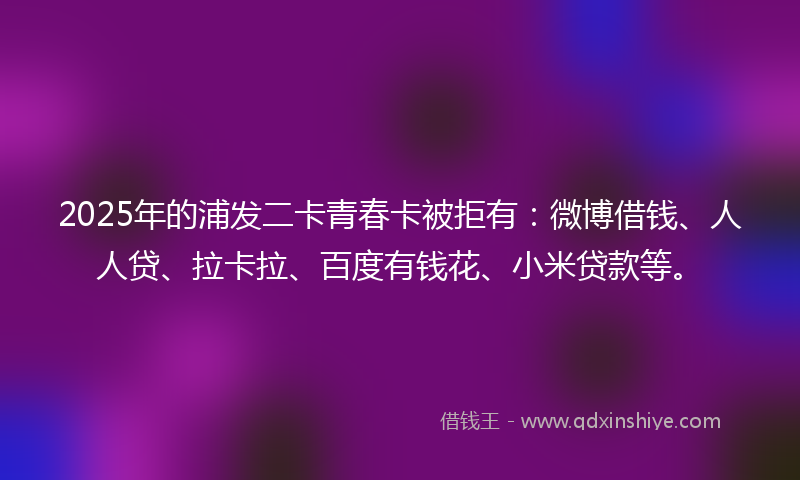 2025年的浦发二卡青春卡被拒有：微博借钱、人人贷、拉卡拉、百度有钱花、小米贷款等。