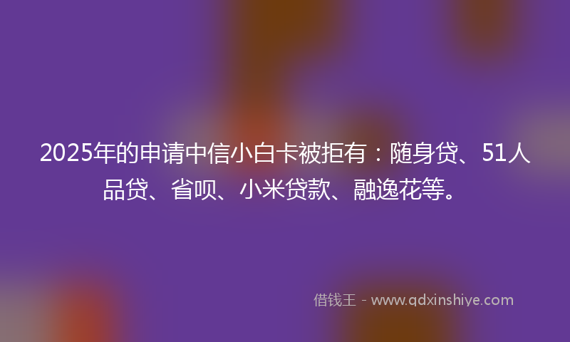 2025年的申请中信小白卡被拒有：随身贷、51人品贷、省呗、小米贷款、融逸花等。