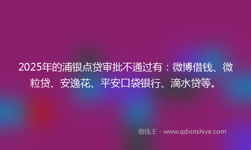 2025年的浦银点贷审批不通过有：微博借钱、微粒贷、安逸花、平安口袋银行、滴水贷等。