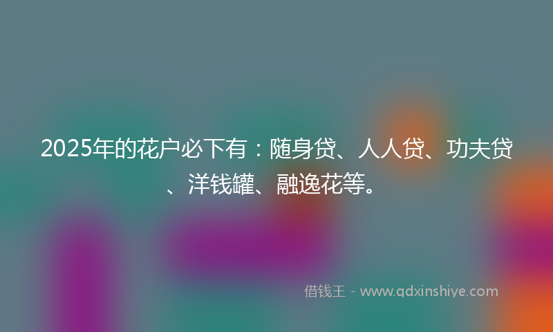 2025年的花户必下有：随身贷、人人贷、功夫贷、洋钱罐、融逸花等。