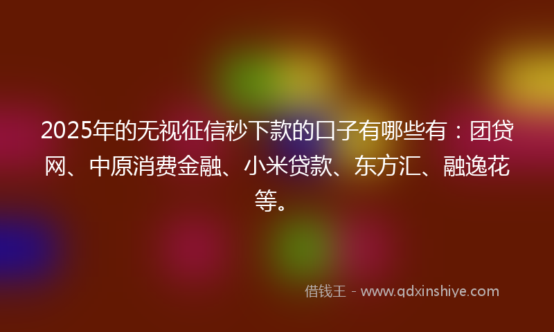 2025年的无视征信秒下款的口子有哪些有：团贷网、中原消费金融、小米贷款、东方汇、融逸花等。