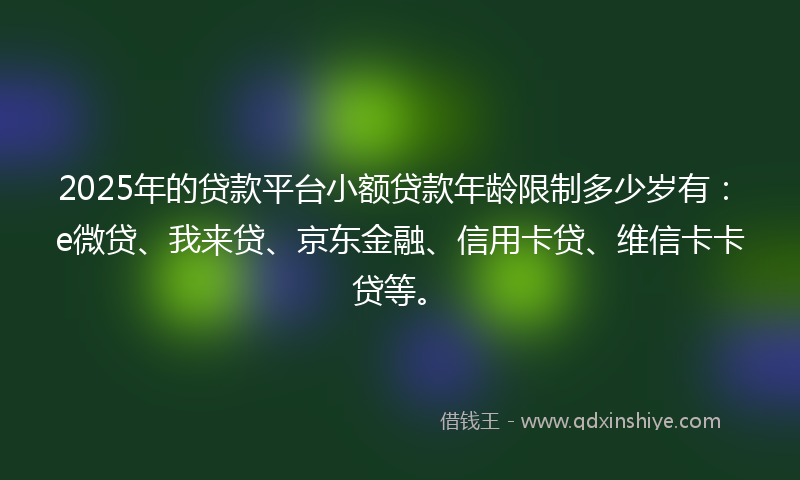2025年的贷款平台小额贷款年龄限制多少岁有：e微贷、我来贷、京东金融、信用卡贷、维信卡卡贷等。