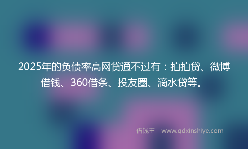 2025年的负债率高网贷通不过有：拍拍贷、微博借钱、360借条、投友圈、滴水贷等。