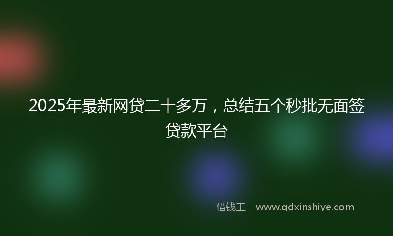 2025年最新网贷二十多万，总结五个秒批无面签贷款平台